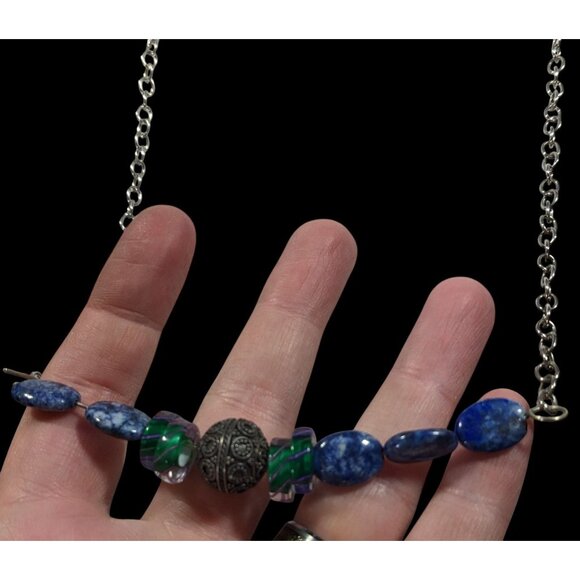 Handmade Beaded Lapis Lazuli And Glass Beaded Necklace - Picture 2 of 7